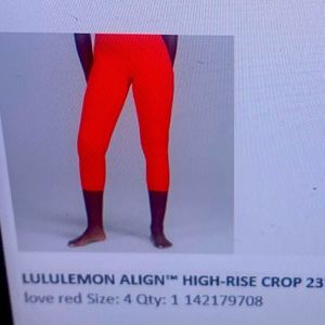 Lululemon Align High Rise Crop 23”, Love Red, Size 4